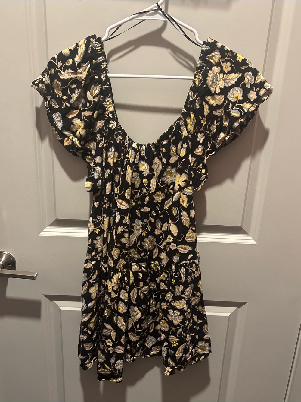 Old Navy Black Mini Dress with Yellow and Cream Floral Print